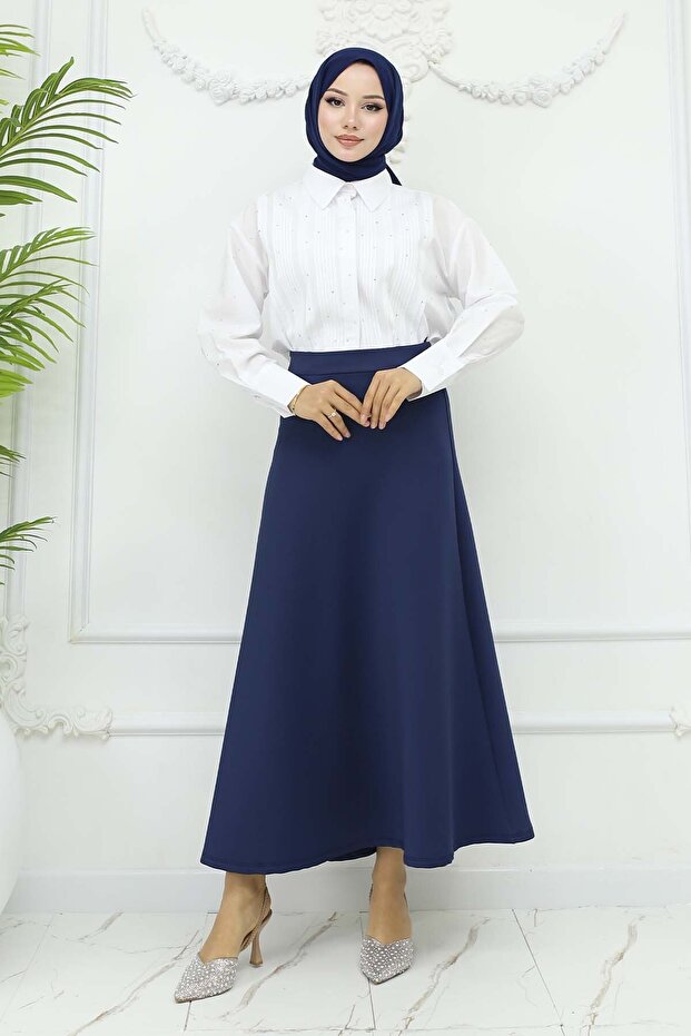 Scuba Flared Skirt Navy Blue 212