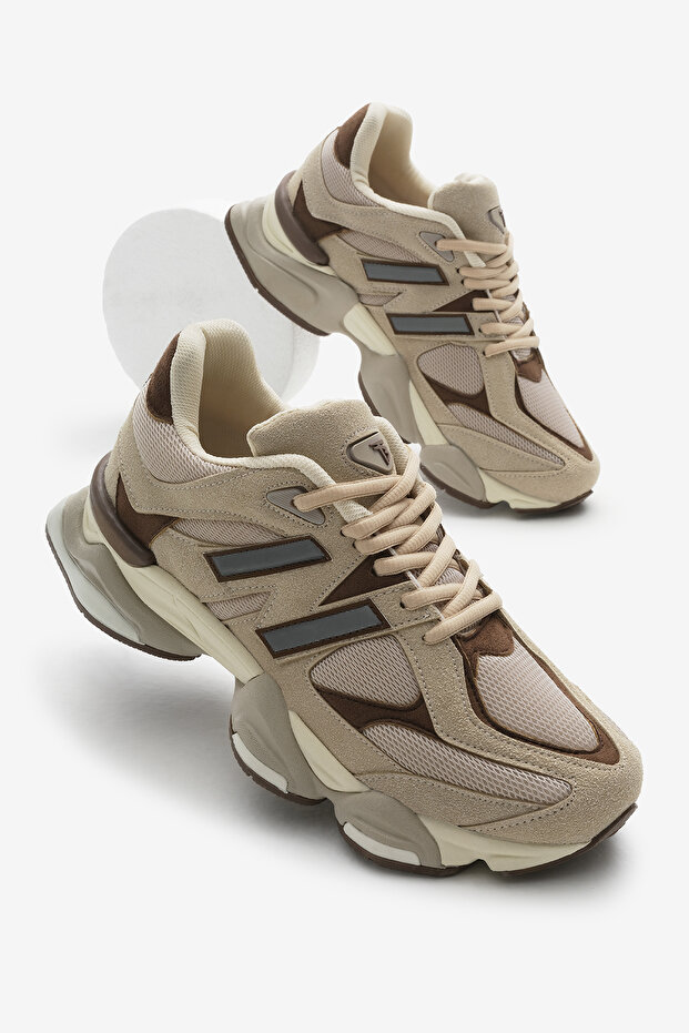 Унисекс маратонки, бежови, полиетиленови, анорка дизайн, високи подметки, връзки - 1