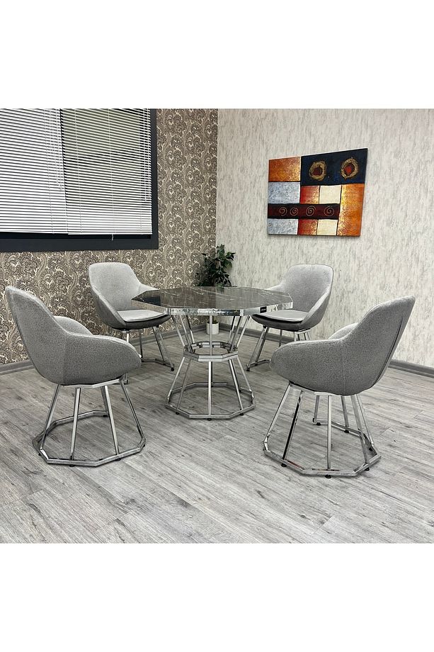 Royal Mutfak Yemek Masası Takımı-yuvarlak Mutfak Masası Takımı-4 Kişilik Mutfak Masa Sandalye Takımı - 7