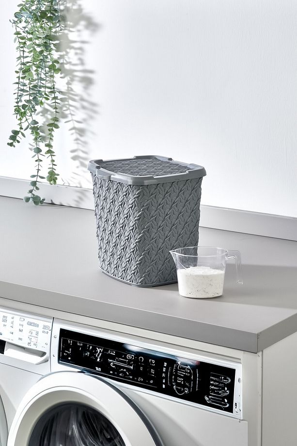 Ölçek Kabı Hediyeli Örgü Deterjan Kutusu 5 Litre Gri - 1