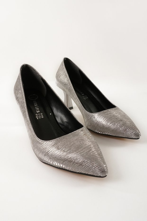 Women's Silver Print Pointed Toe Evening Shoes