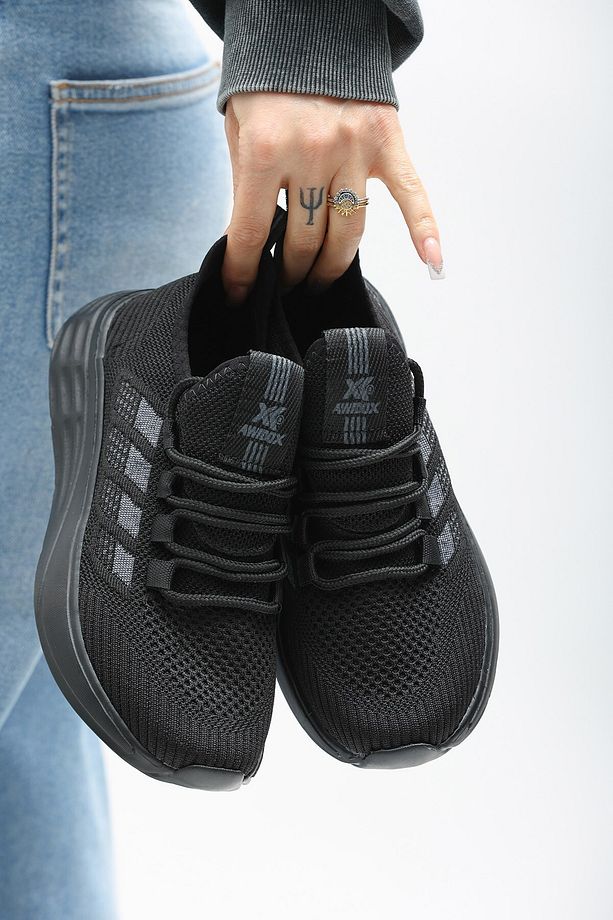 Rahat, Hafif, Ortopedik, Yazlık, Bağcıksız, Fileli Sneaker Siyah Ayakkabı - 4