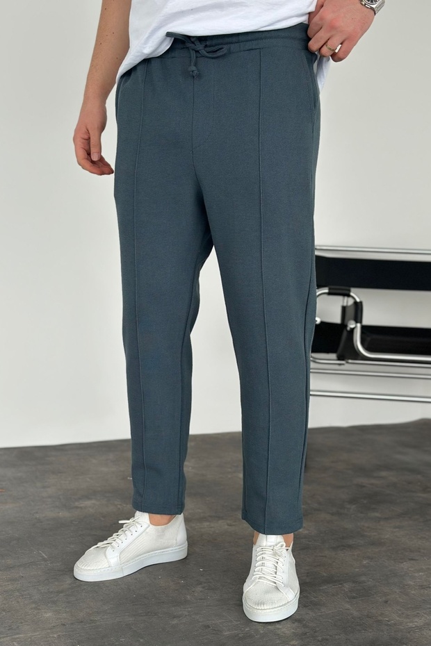 Boyfriend Men's Stitched Waffle Fabric Elastic Waist Petrol Blue Jogger