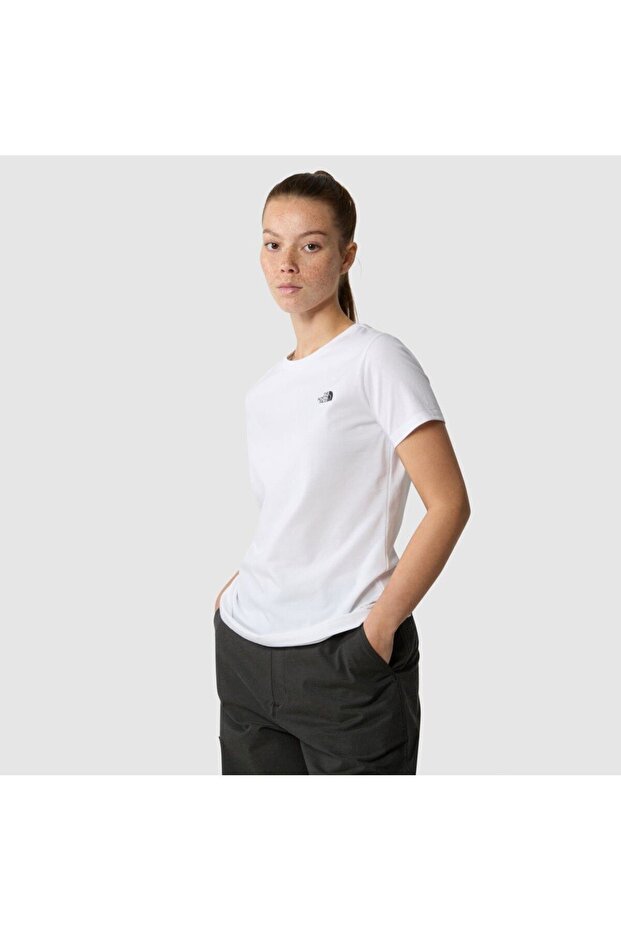 Simple Dome Slim Women's White Round Neck T-shirt