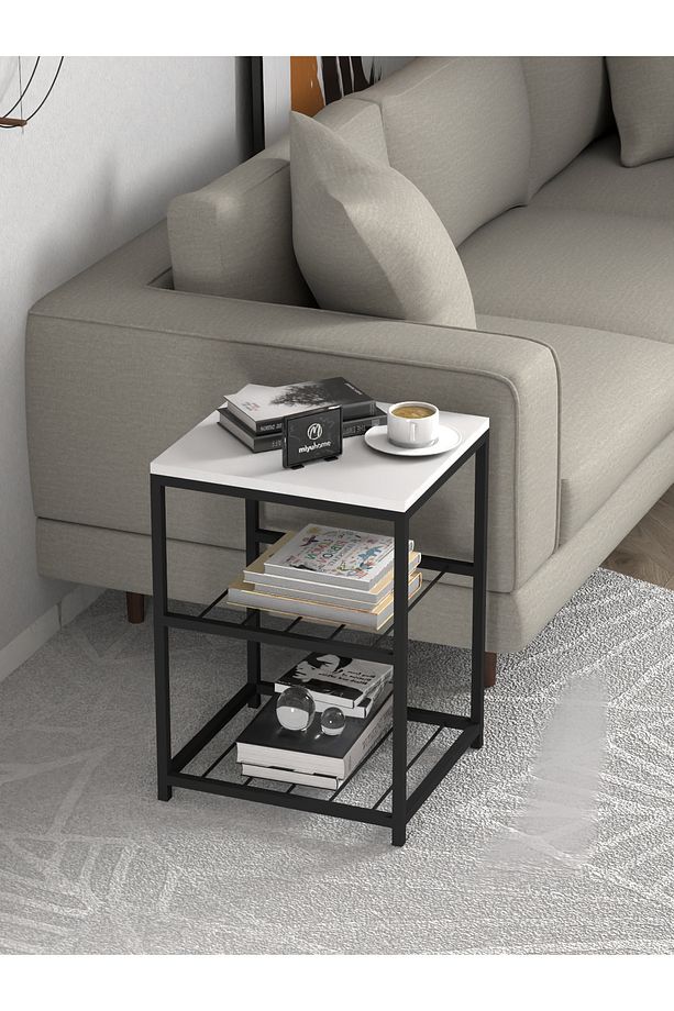 Ludlow 3 Raflı Metal Yan Sehpa Zigon Raflı Sehpa Çay Kahve Köşesi LU10-W - 4