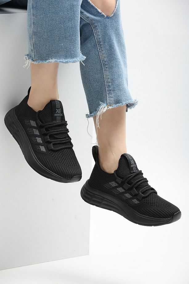 Rahat, Hafif, Ortopedik, Yazlık, Bağcıksız, Fileli Sneaker Siyah Ayakkabı - 3