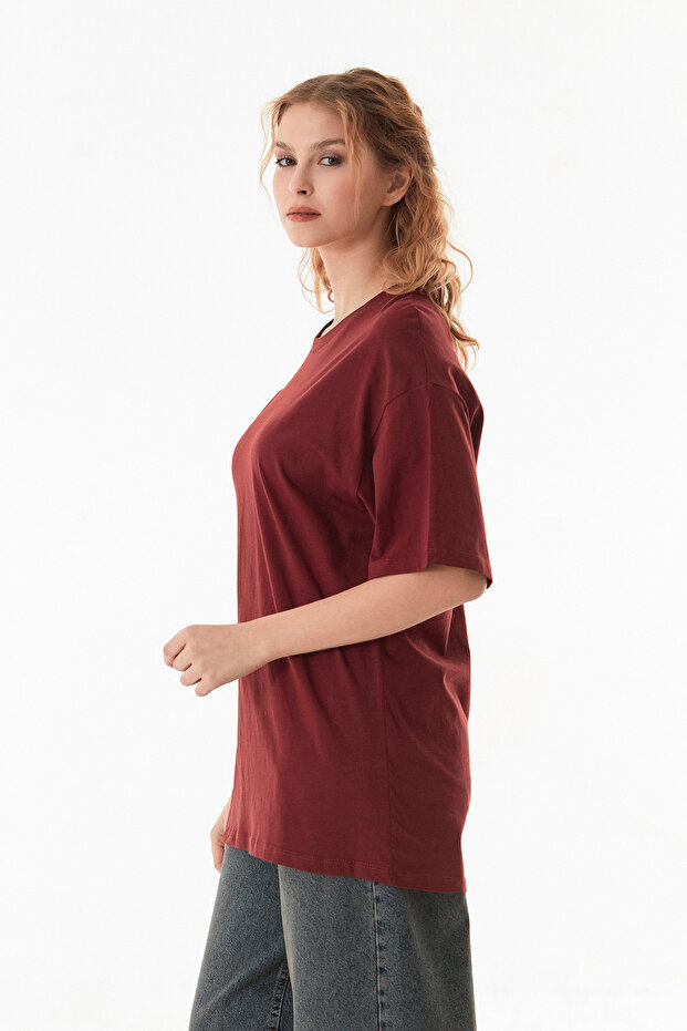 Basic Oversize Bisiklet Yaka Tişört - 3