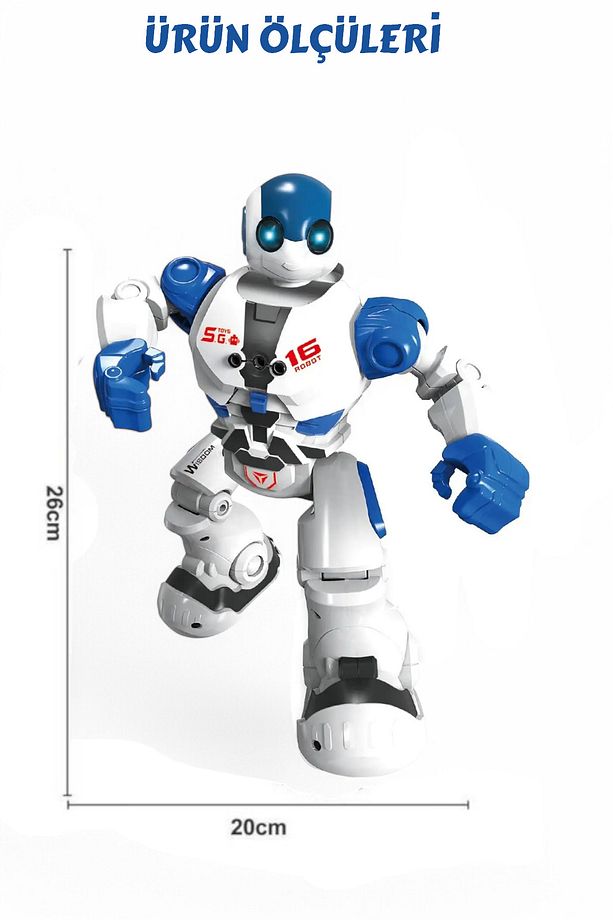 16 Fonksiyonlu Şarjlı Uzaktan Kumandalı Akıllı Robot Sesli Işıklı Programlama Dans Robot mavi - 4