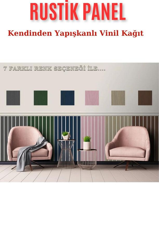70cmx100cm 1Adet Rustik Model Antrasit Yapışkanlı Vinil Duvar Kağıdı Çıta Lambiri Panel Desenli - 5