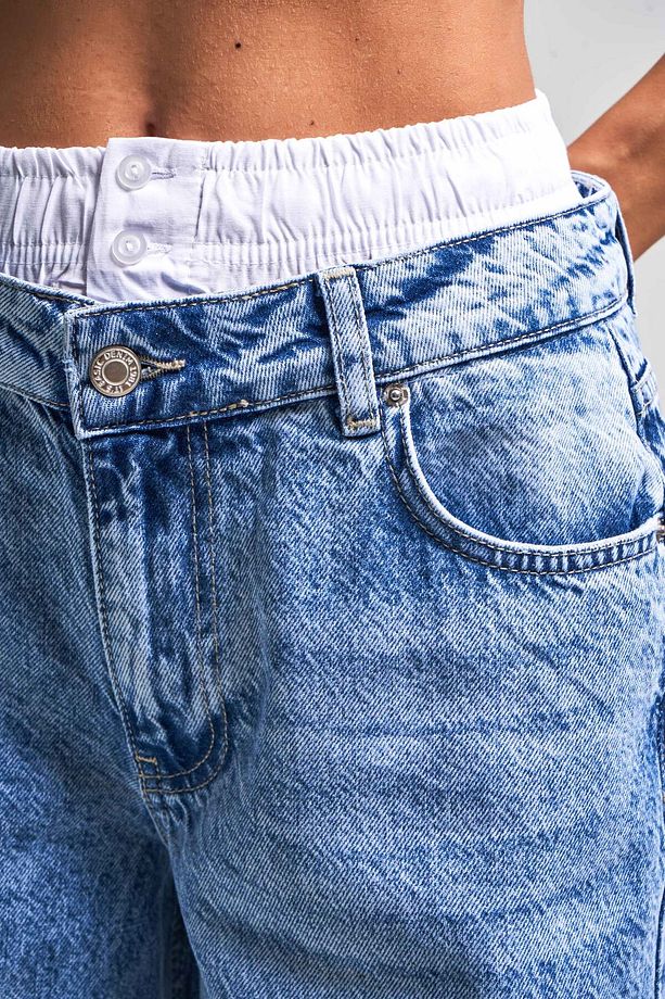 Kadın Mavi Kot Rengi 4S5-4 Boxer Detaylı Palazzo Fit %100 Koton Denim Jean - 4