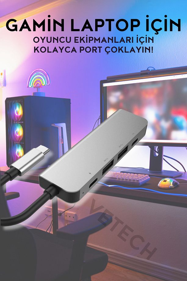 USB Çoklayıcı 5in1 Hub 2x USB 3.0 / 2x Type-C / 4K HDMI Çevirici Çoklayıcı - 3