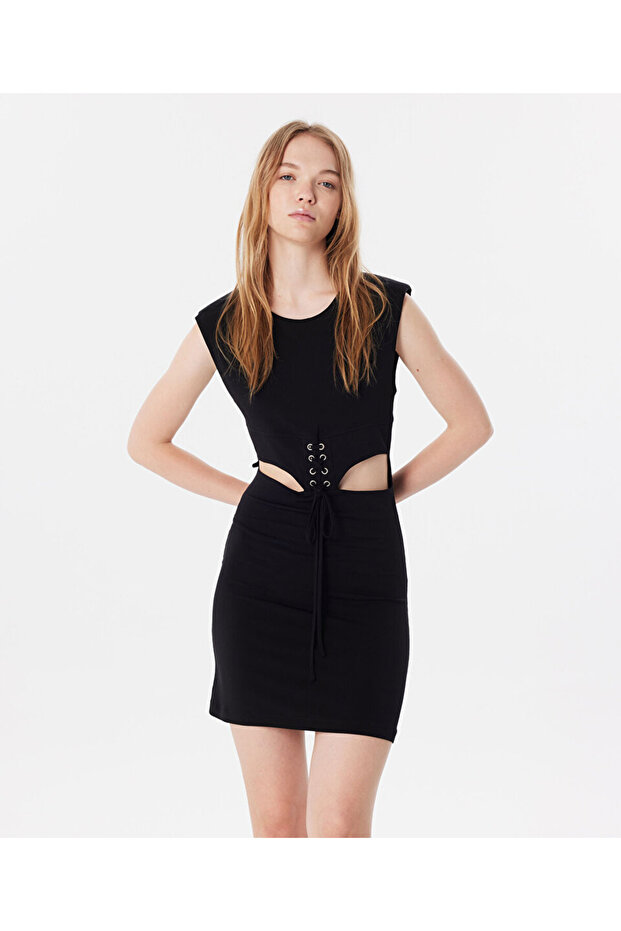 Korse efektli cutout elbise - 1