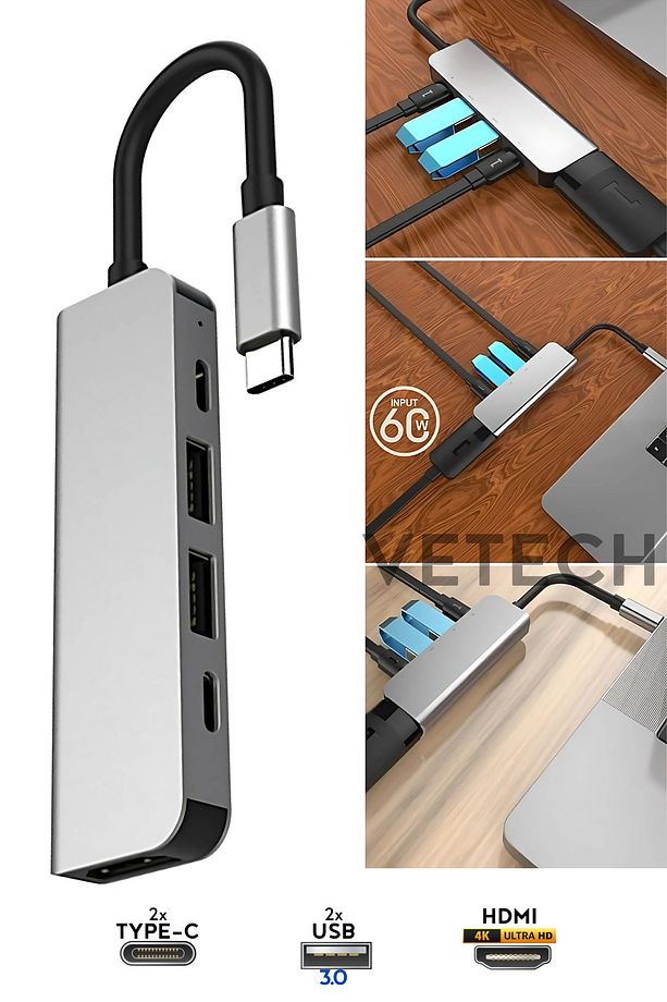 USB Çoklayıcı 5in1 Hub 2x USB 3.0 / 2x Type-C / 4K HDMI Çevirici Çoklayıcı - 1
