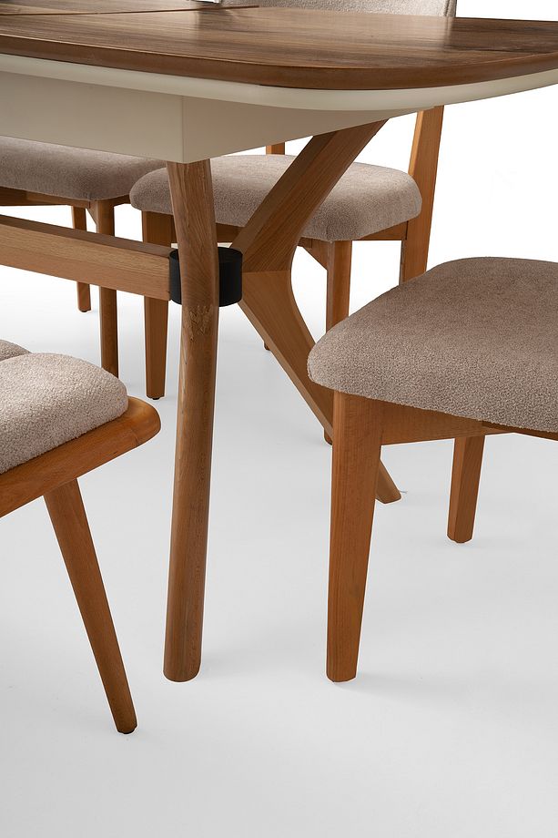 Çınar Açılır Ahşap Ayak 130X80 Masa 6 Kişilik Bukle Kumaş Ahşap Nergis Sandalye Bench Masa Takımı - 5