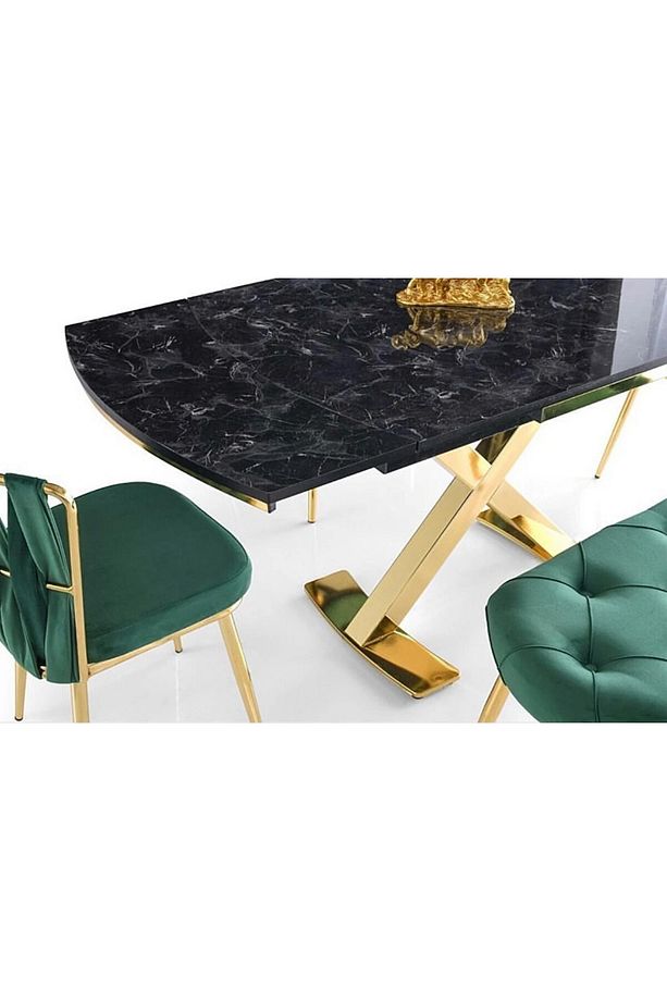 Anka Royal Mermer Highgloss Açılır 120X80 Masa Vera 6 Adet Beyaz Bukle Kumaş Sandalye Masa Takımı - 4