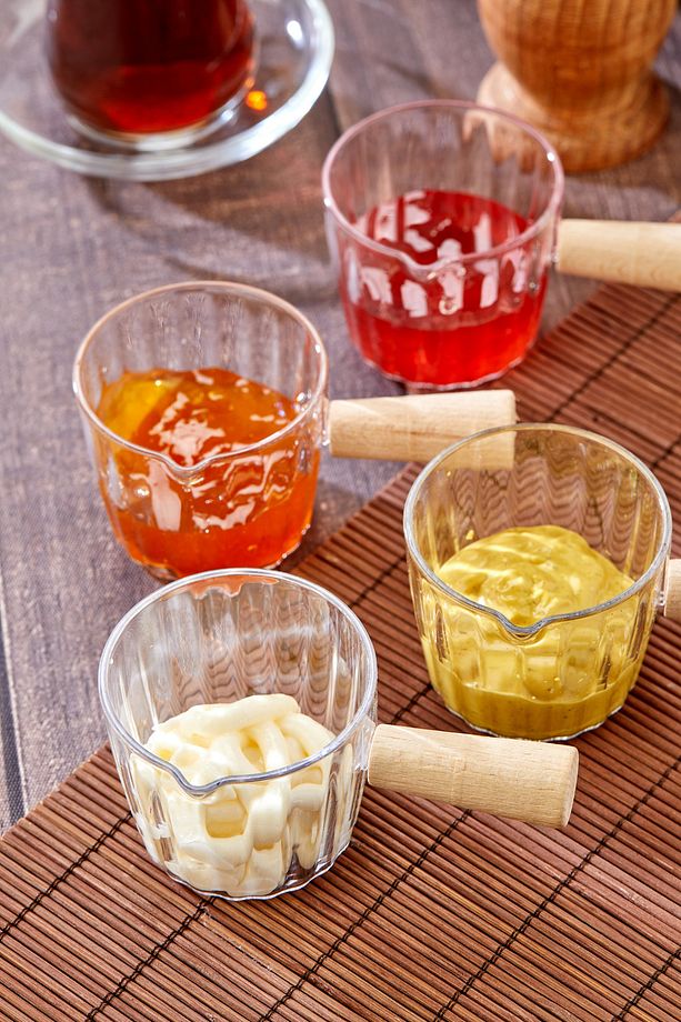 4'lü Ahşap Saplı Mika Reçellik Sosluk Sofra Sunum Kahvaltı Seti - Ahşap Saplı Sunumluk 80 ml - 2