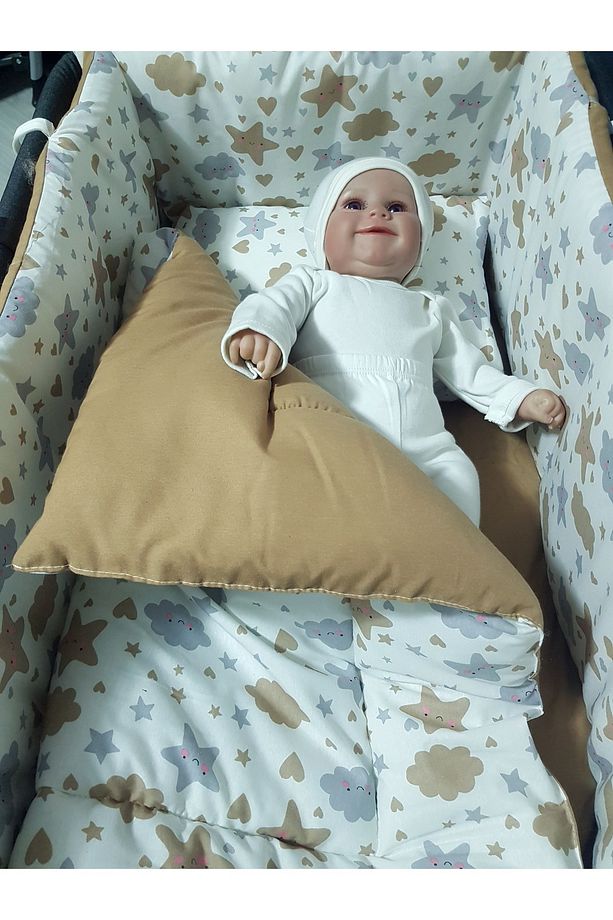 45x85 Keten Portatif Beşik ve Uyku Seti - Tenteli Silinebilir Lüks Keten Fileli - 7
