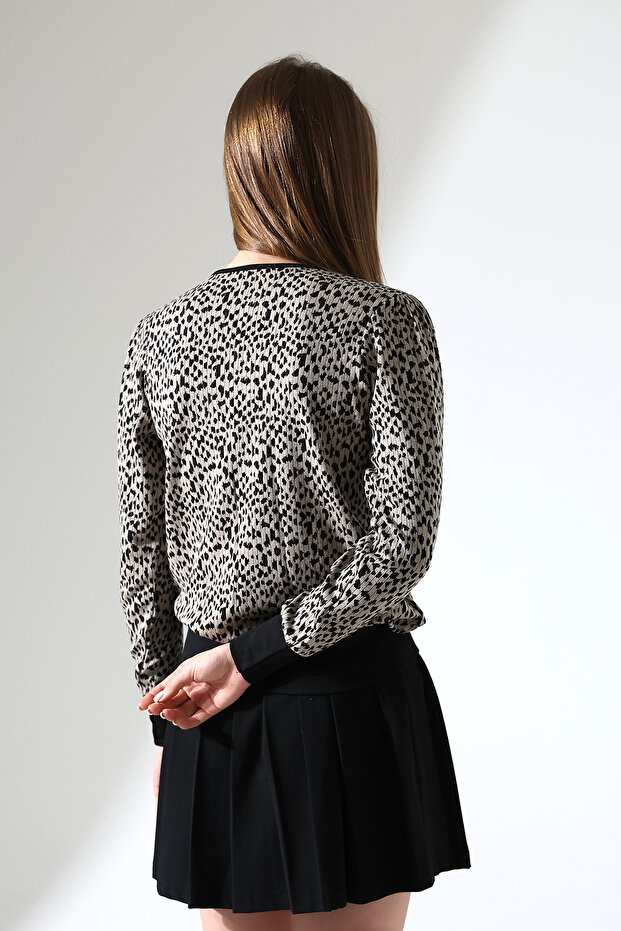 Harare női húzózsinóros leejtő nyakú gombos LEOPARD Jacquard rugalmas fésült pamut hosszú ujjú blúz és hidzsáb blúz - 8