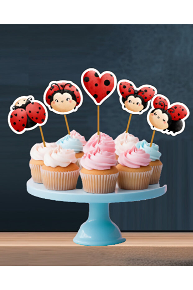 15Pcs Cute Ladybug Themed Birthday Cake Toothpicks 6-7cm Cupcake Toothpicks