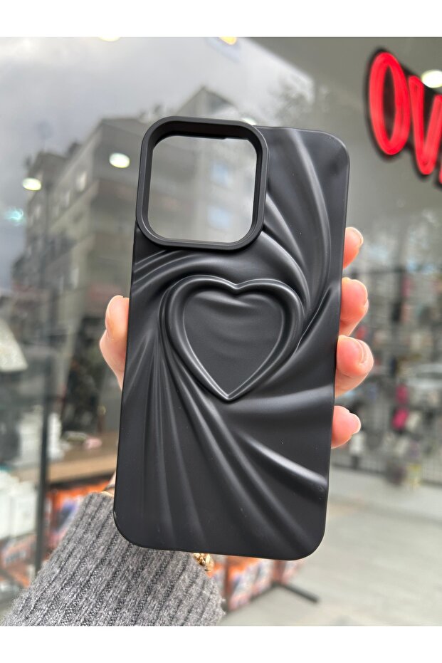 İphone 14 PLUS / 15 PLUS Uyumlu 3D Kalp Desenli Mat Silikon Kılıf - 2