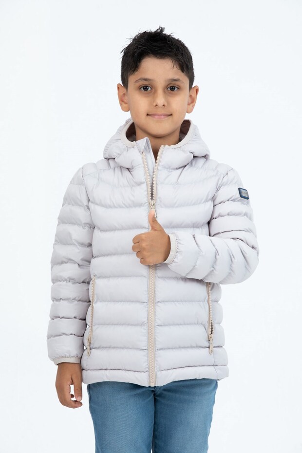 Short Fixed Hooded Padded Boys' Inflatable Coat 7093E