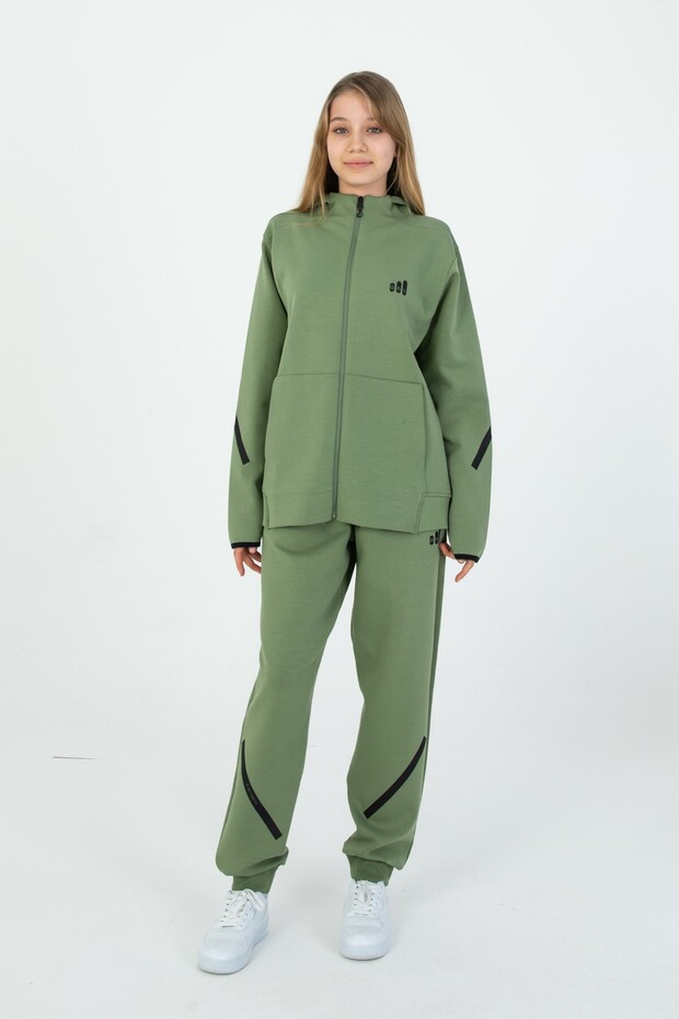 Boy/Girl's Zippered Double Pocket Detailed Hooded Tracksuit Set