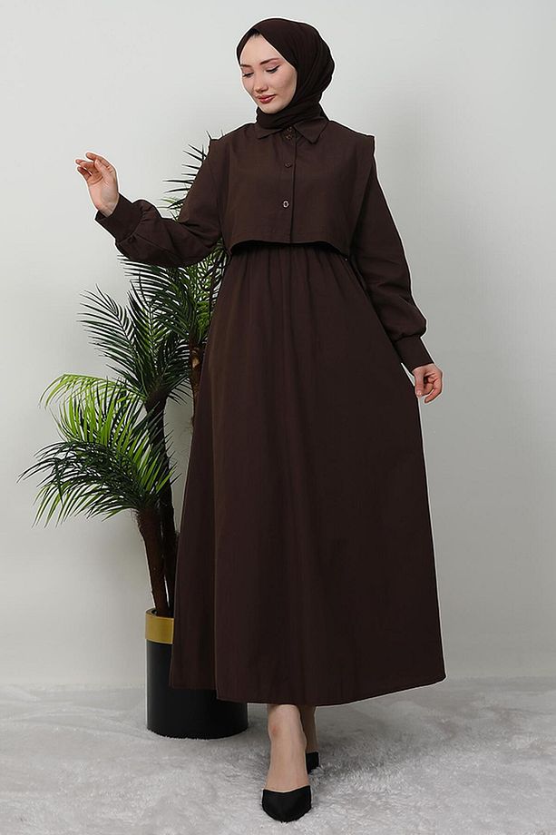 Pelerini İpli Elbise Kahve - 3