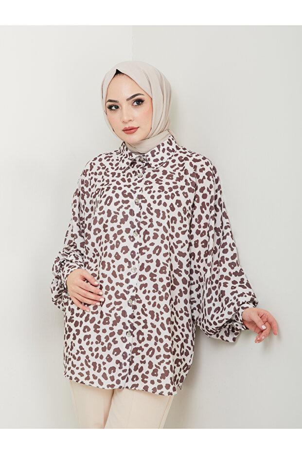 Leopard Print Jessica Shirt Standert Size Long Sleeve 2508 Brown