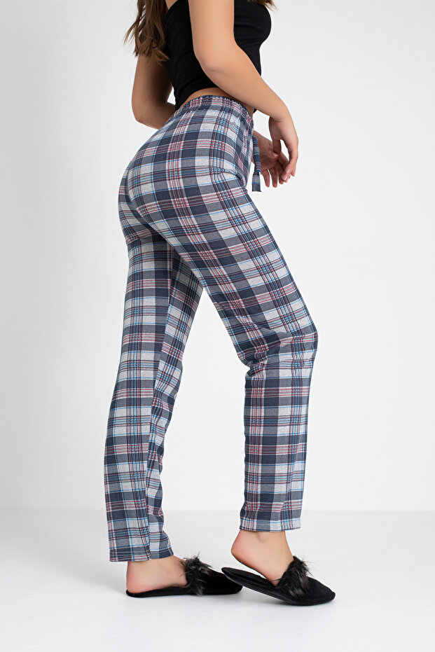 Cotton Thin Breathable Fabric Ribbon Waist Detailed Printed Pocketless Women's Pajama Bottoms