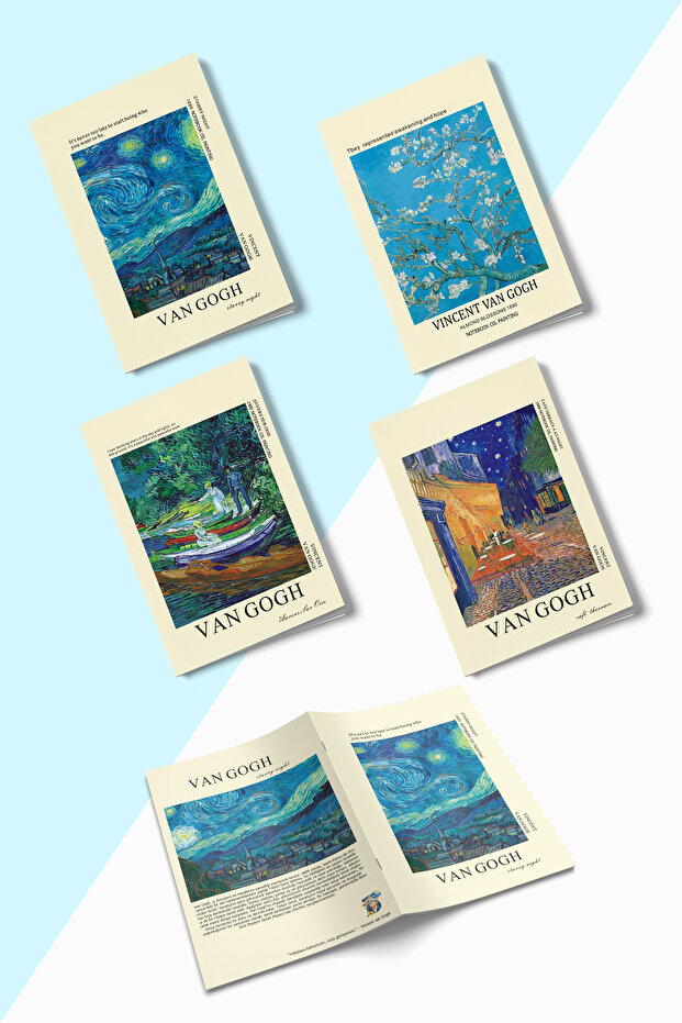 مجموعة دفاتر ملاحظات Van Gogh - مقاس A5 - 4 عبوات دفاتر ملاحظات مخططة - مخيطة بسلك