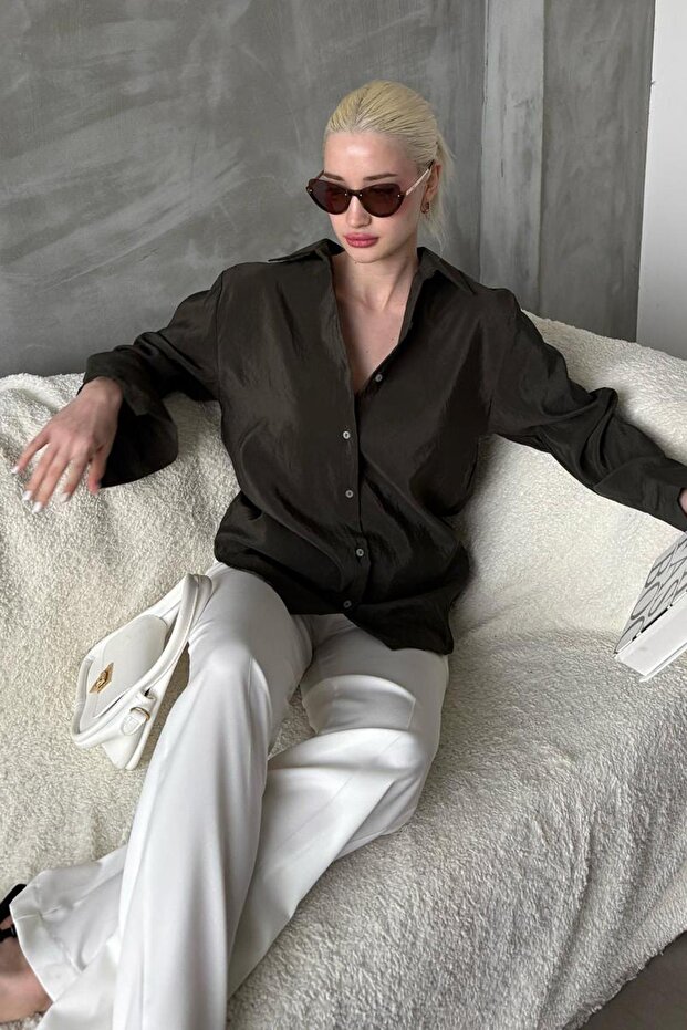 Khaki Wrinkled Pattern Women's Shirt Mg2313