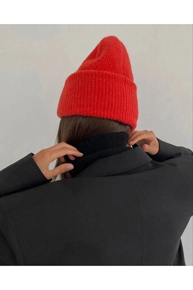 Unisex Fitilli Kırmızı Yumuşak Basic Bere - 1