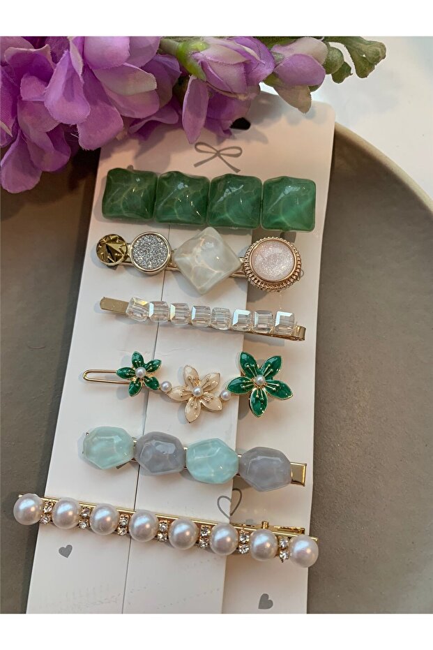Set of 6 Green Floral Buckles