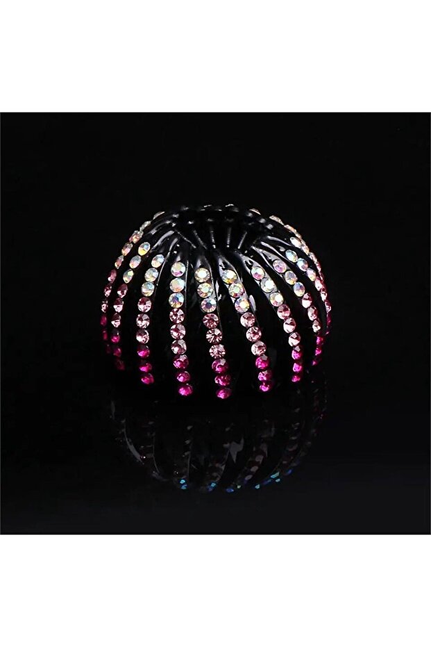 Pink Crystal Scalloped Detachable Bun Buckle