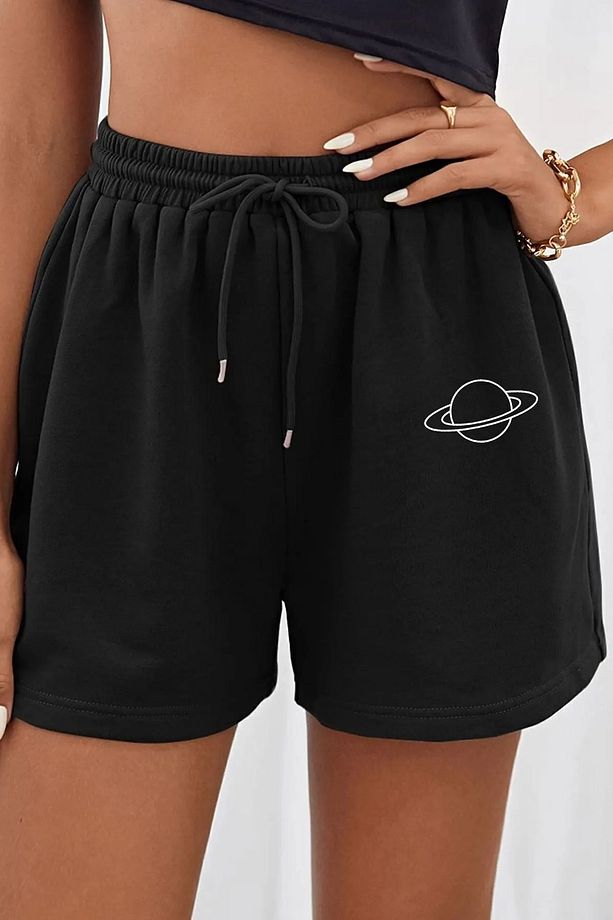 Unisex Satürn Baskılı Renkli Basic Şort - 2