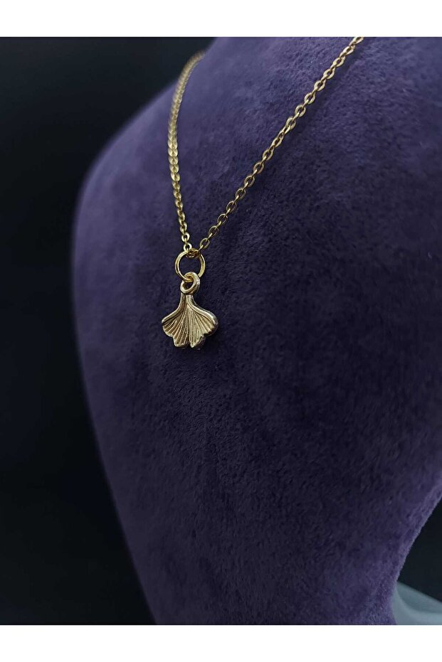 Ginkgo Yaprağı Figürlü Altın Kaplama Taşsız Çelik Kolye - 8