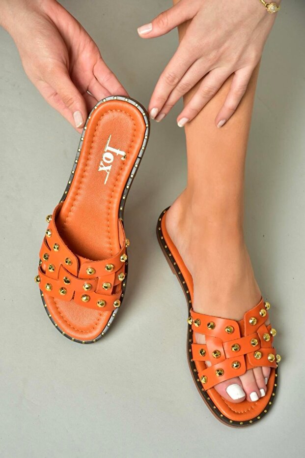 U 291100003 Orange Genuine Leather Women's Slippers