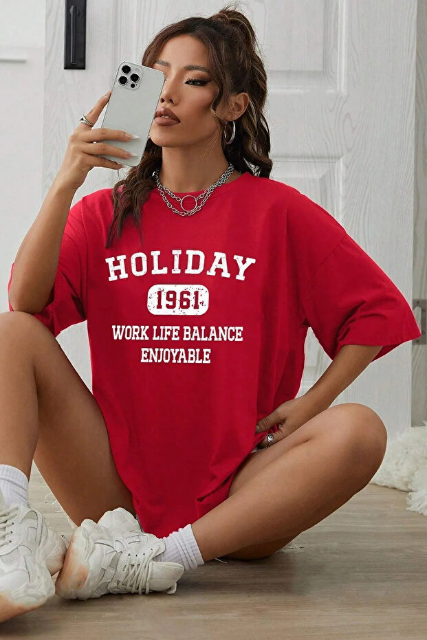Unisex Holiday Printed Oversize Short Sleeve T-Shirt