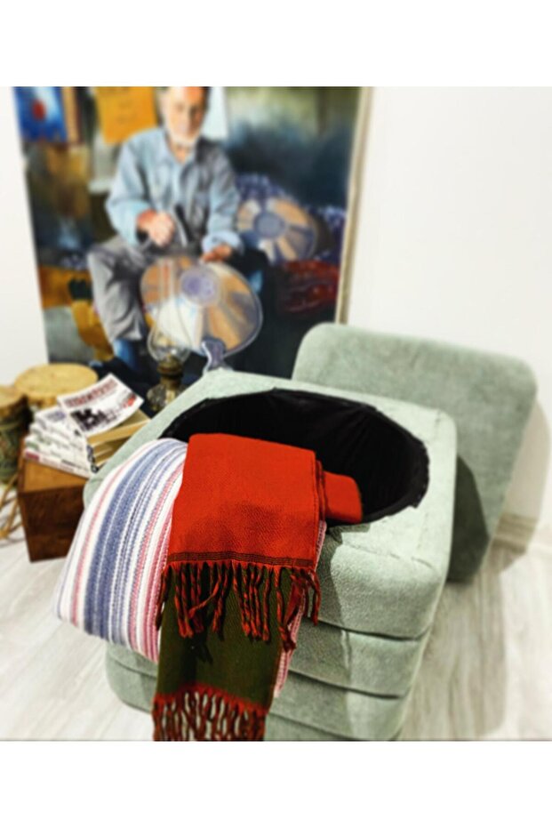 KARE İÇİ KULLANILABİLİR PUF ÖZEL COCO PUFFY BUKLE KUMAŞ DÖŞEMELİ MAKARON YEŞİL - 3