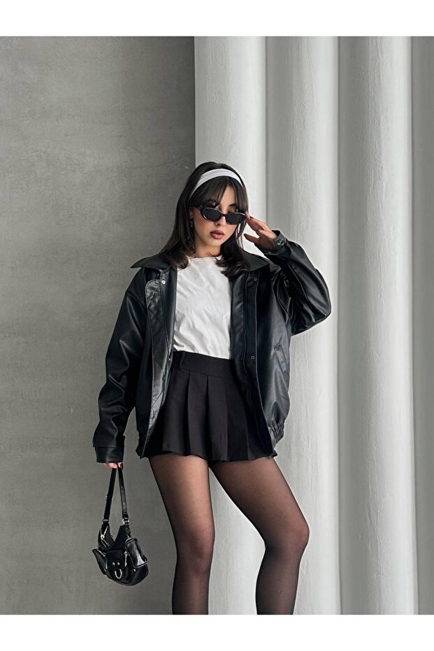 Jachetă de piele neagră vintage oversize - 4