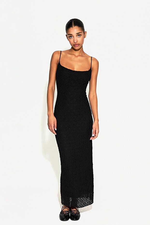 Dantelli midi elbise - 1