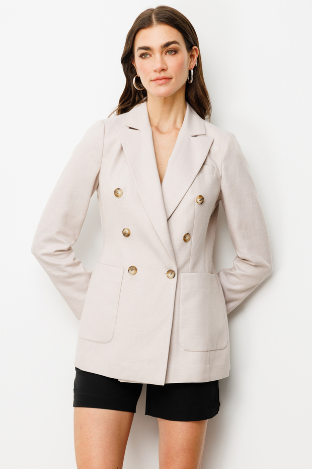 سترة ذات طية صدر مزدوجة مع جيوب - 4