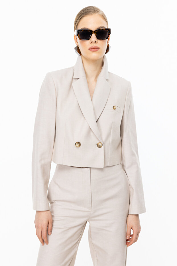 Düğmeli Crop Ceket - 1