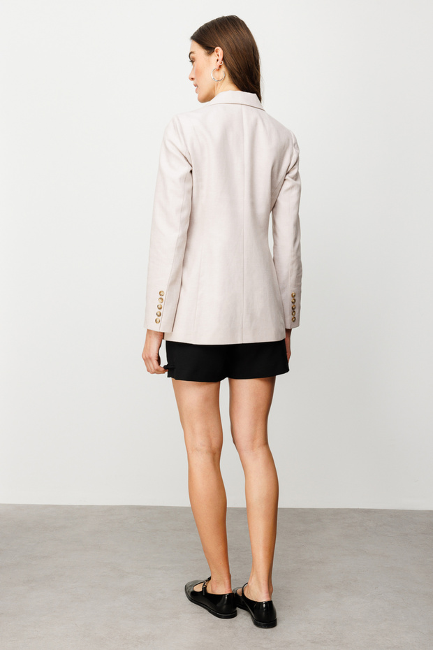 سترة ذات طية صدر مزدوجة مع جيوب - 6