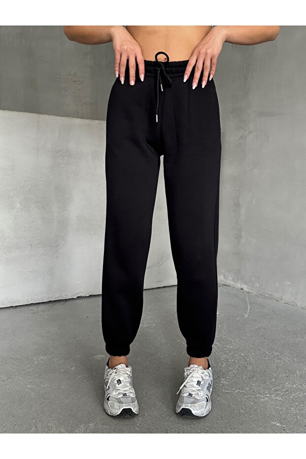 Schwarze Basic-Jogginghose für Damen mit elastischem Bund - 6