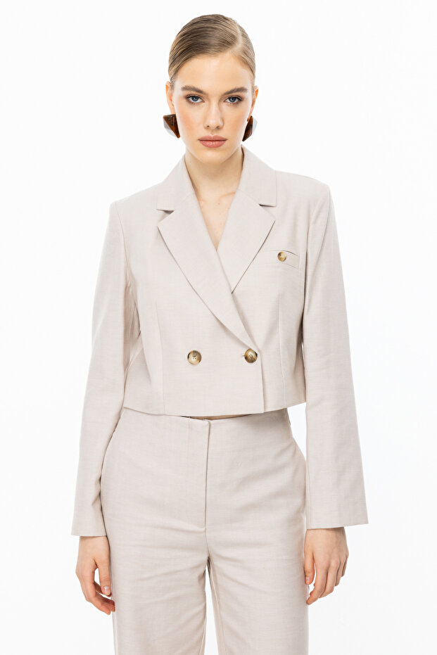 Düğmeli Crop Ceket - 2