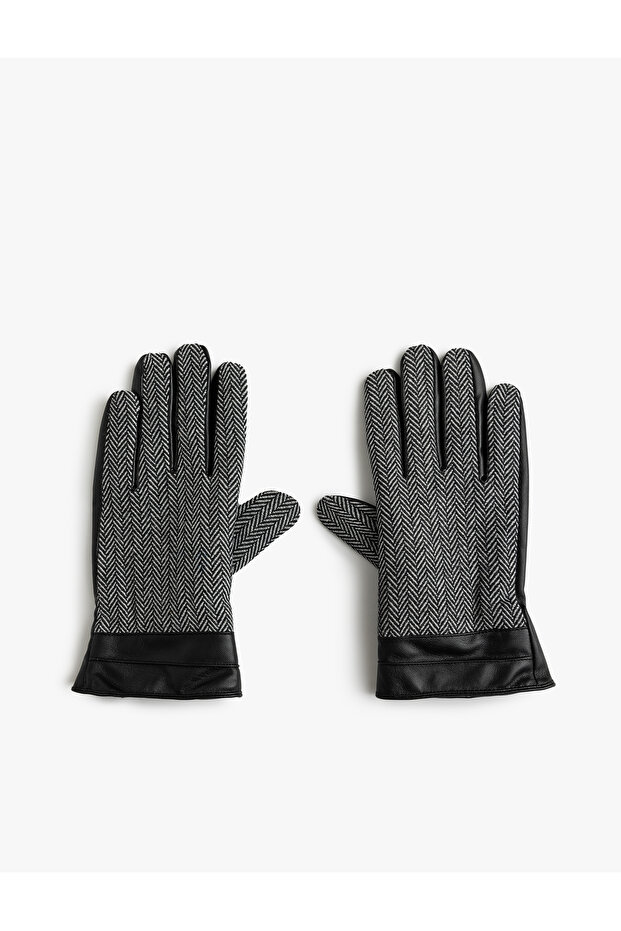 Faux Leather Gloves with Herringbone Pattern