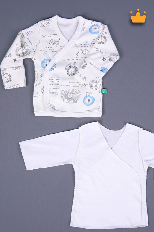 Newborn Inner and Outer Baby Bodysuit Set - with Gloves and Snaps, Blue Lion 528