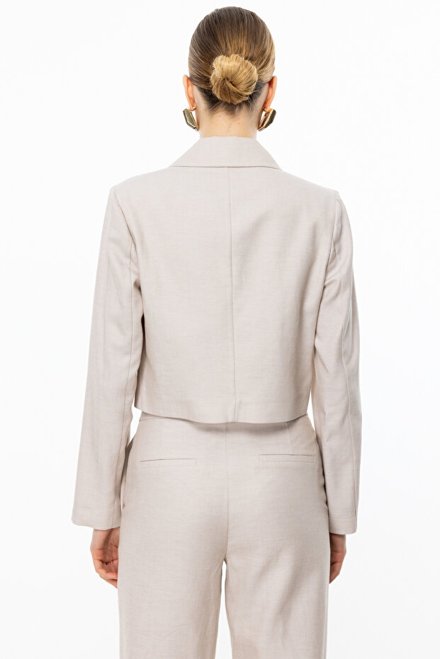 Düğmeli Crop Ceket - 5