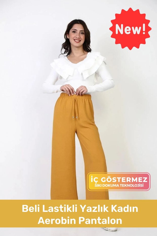New Season Comfortable Fit Black Elastic Waist Wide Leg Loose Summer Women's Aerobin Trousers